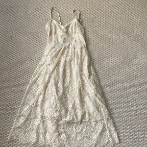 Abercrombie & Fitch Cream Midi Lace Dress with Back Tie